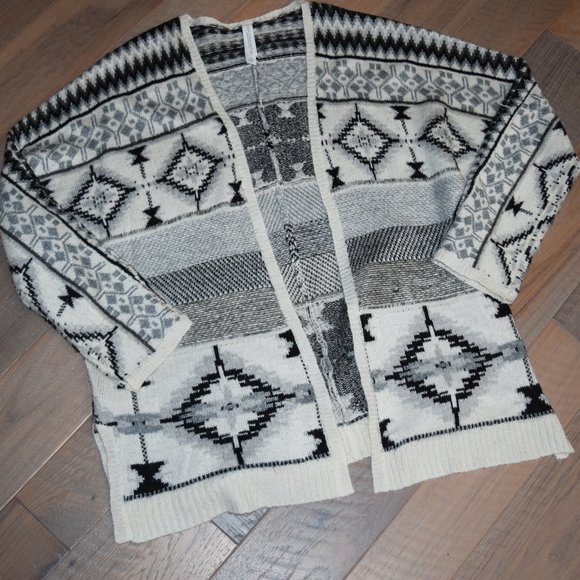Aeropostale Aztec Tribal Open Cardigan Knit Sweater Flyaway Duster Relaxed N27 - Picture 4 of 11